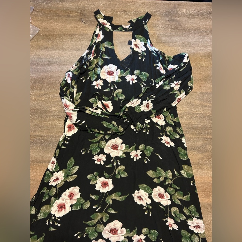 Black floral mini dress
